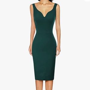 NWT Grace Karin V Neck Cocktail Pencil Dress, Size M Dark Green